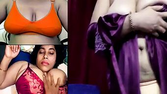 Érett Indiai Bhabhi Nagy Mellekkel És Mellbimbókkal Az Indiai Nylon Saree-Ben