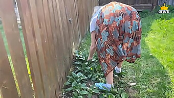 A Mature Woman Gets Caught In A Fence And Her Neighbor Helps Her Have Sex