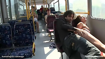 A Young European Woman Engages In Sexual Activity On A Public Bus