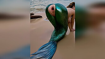 A Stranger Intensely Penetrates A Mermaid On The Beach, Causing Her Tight Anal To Gape Outdoors